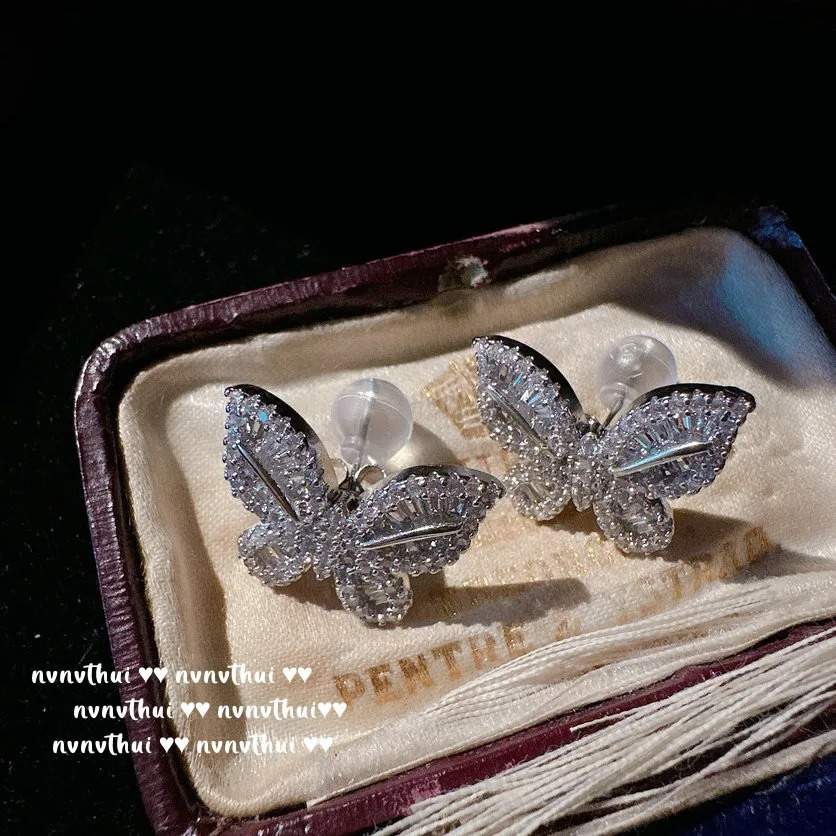 Unique Elegant Butterfly Jewelry Set for Women Exquisite Shine Zircon 925 Silver Resizable Ring Earring Necklace Banquet Jewelry 241226