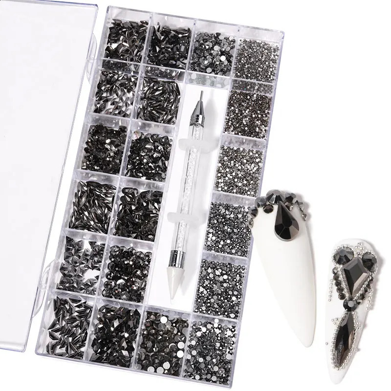 Mine Black Fancy Crystal Nail Rhinestones Nail Parts Gems Stones 3D Flatback Shaped Diamonds Glass Nail Art Decorations 241226