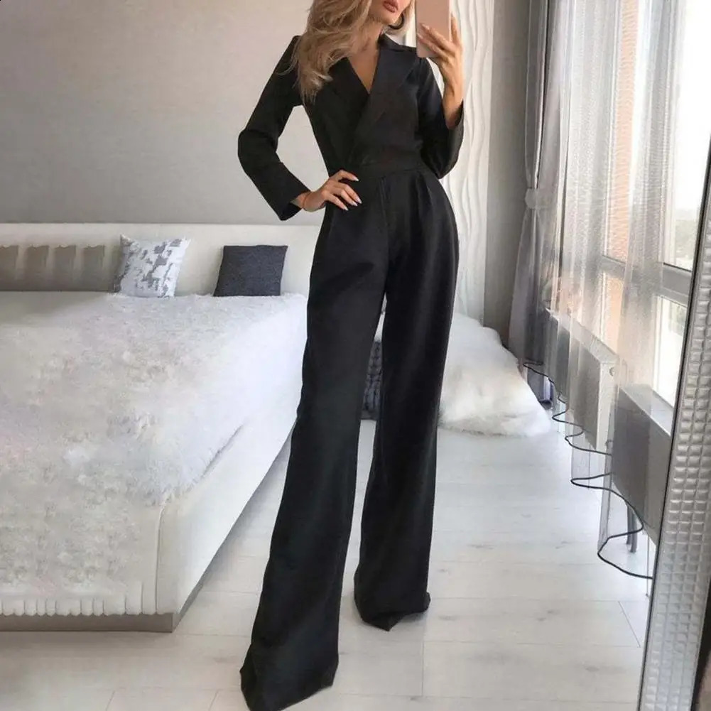 Elegant Straight Leg High Waist Jumpsuit Autumn Winter Office Lady Jumpsuit Long Sleeve for Wedding 241224
