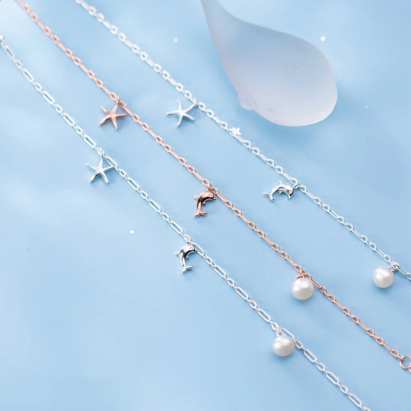 Dolphin Starfish Female 925 Anklet Women Sterling Silver Women Fashion Bracelet Pearl Hand Jewelry Fine Chain Ladies Aesthetic 241226