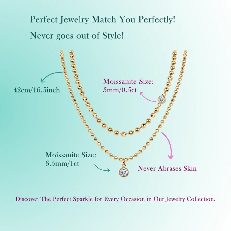 15ctw Double Layer Bead Chain Necklace S925 Sterling Silver GoldPlated Delicate Dual n for Elegant Layered Look 241226