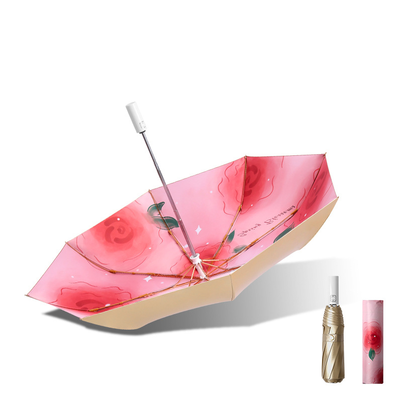 Compact UV-Protection Threefold Umbrella with Double Layers for Sun & Rain Use