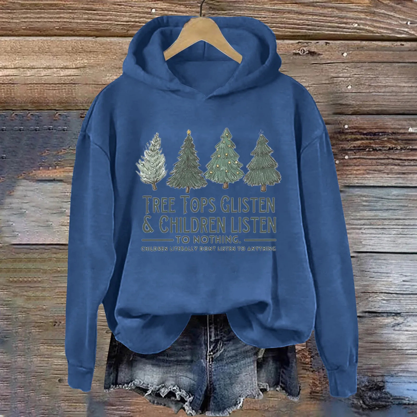 Christmas Tree Printed Sweatshirt Long Sleeve Casual Hoodies Loose Fit Graphic Hooded Pullover 241225