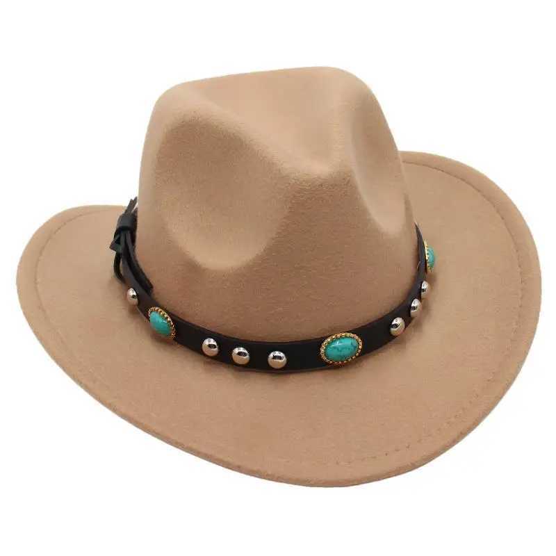 Western cowboy hat turquoise band hot pink curve Brim Felt Panama C cowboy hat Fedoras parent and child sun hat adult and child W241225