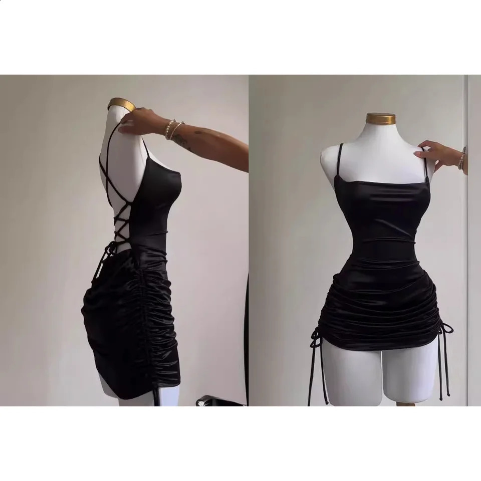 Europe and the United States explosive cross-border dress summer high sense lace-up sexy halter spice bag hip skirt 241226