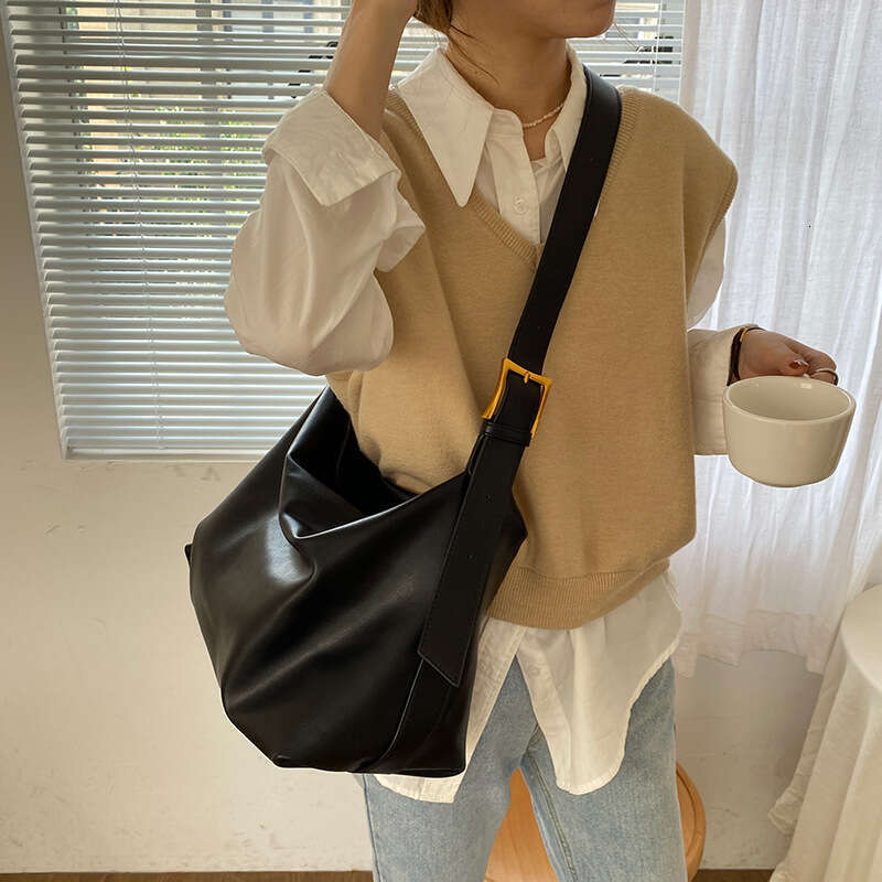 Korean Version Capacity Soft Collapse Extremely Simple Style Shoulder New Women's Large Tote Crossbody Bag, Student Bag