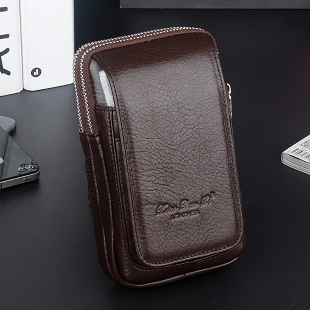 Fashion Men Genuine Leather Fanny Waist Bag Cell/Mobile Phone Coin Purse Pocket Belt Bum Pouch Male/Military Pack 241223