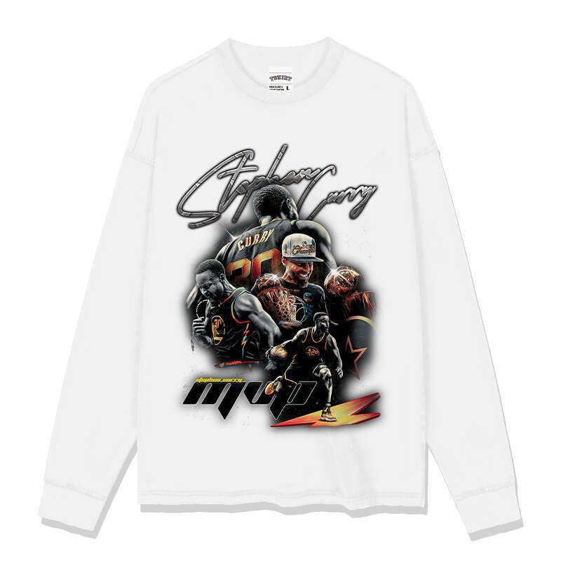 Curry American Street Basketball Figure Printed Short Sleeve Men's and Women's Pure Cotton Round Neck Hoodie