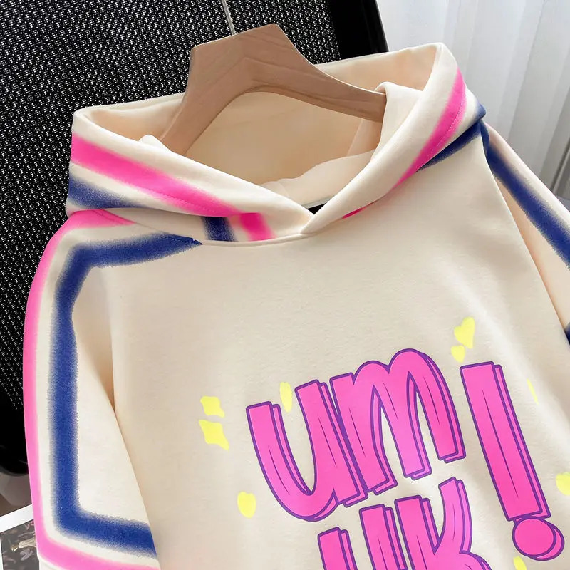 Oversized Top Women Hoodie Autumn Letter Print Korean Fashion Clothes Streetwear Long Sleeve Pullover 241223