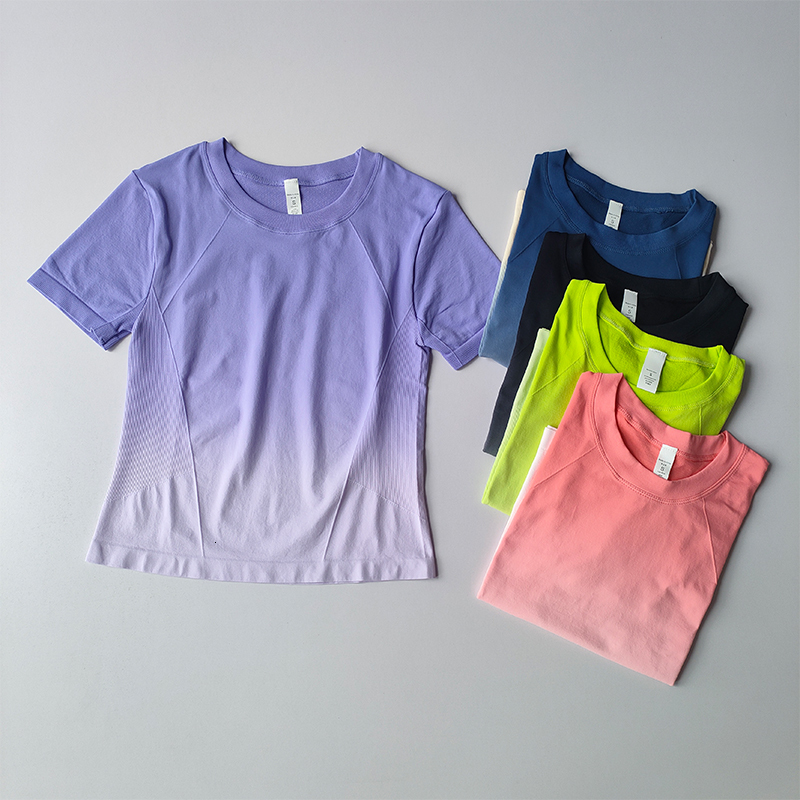 Seamless Yoga Shirt Fiess Short Sleeve Crop Top Workout Tops Gym Clothes For Women Running Gradient Sport T-Shirts