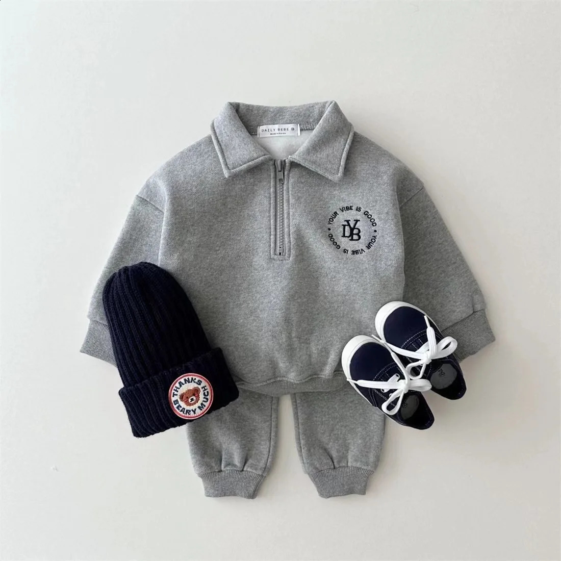Winter Baby Long Sleeve Warm Clothes Set Infant Boy Fleece Sweatshirt Pants 2pcs Suit Plus Velvet Toddler Outfits 241225