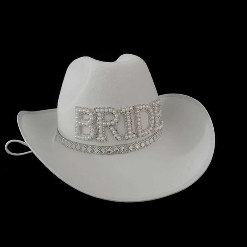Rhinestone Womens Bridal Letter Cowboy Hat Wide Brown Bridal Hat Western Shining White Fedora Hat Used for Photoshot Supplies W241225