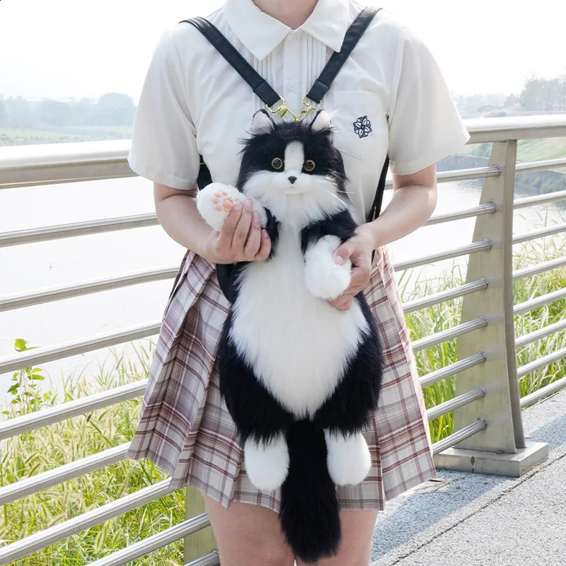 Super Cute Trendy And Fashionable Doll Cat Bags Plush Cat Backpack Pure Handmade Simulation Cat Shopping Bag Birthday Gifts Toy241226