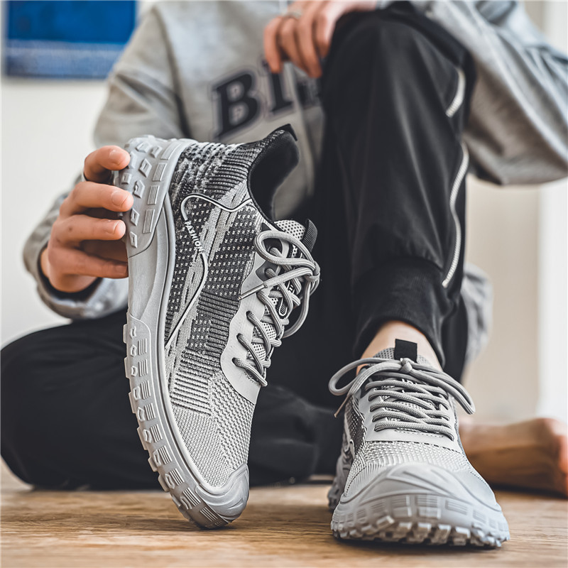 Men Sports Shoes Fashion Breathable Fly Woven Mesh Versatile Casual Style Anti-Slip Increasing Height Triple Black Beige Grey fashion