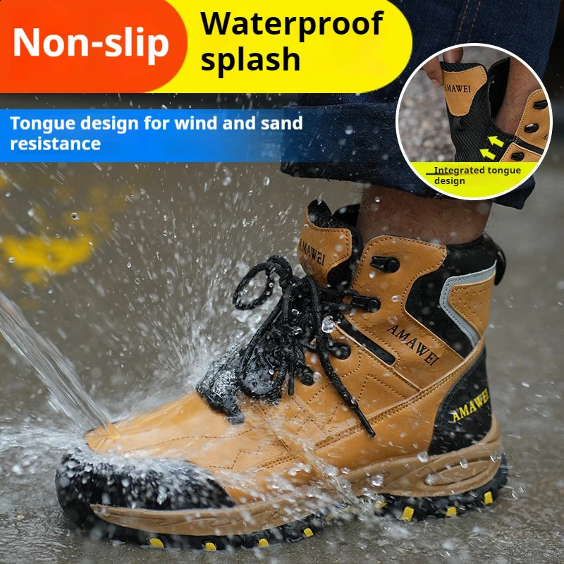 Mens Safety Work Boots Steel Toe Shoes Anti-puncture Anti-static Protective Boots Indestructible Non Slip Boots Waterproof Boots 241226