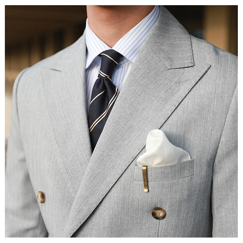 Stripe Suit Men Versatile Fashion Gentlemans Double Breasted Italian Lapel Coat Formal Wedding Groom Business Tuxedo 241220