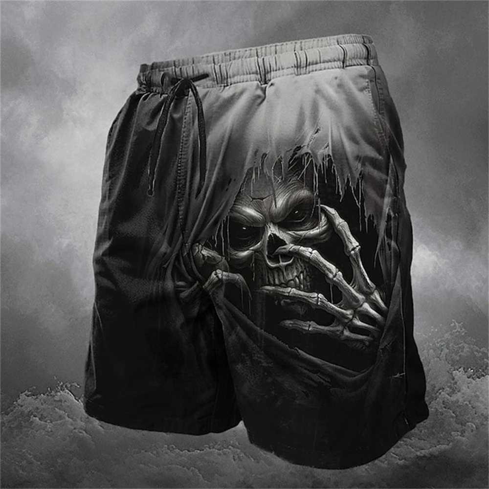 Funny Skull Print Mens Shorts Summer Beach Surfing Swim Shorts For Men Run Trunks Shorts Casual Drawstring With Pockets Pants W241226