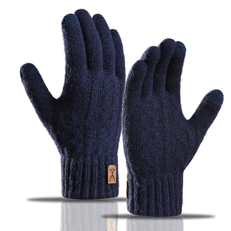 Winter Warm Gloves Touch Screen Padded Thickened Knitted Gloves Coldproof Alpaca Velvet Mens Finger Gloves 241226