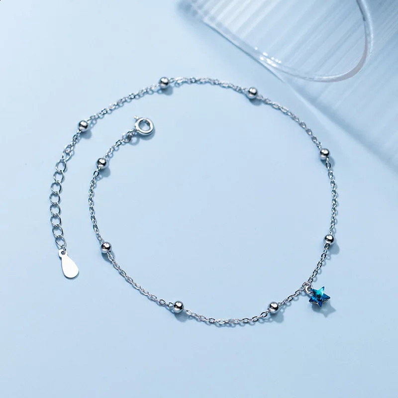 Women Jewelry Silver 925 Blue Stars Ankle Bracelet On Leg Decoration On Foot Chain Rose Gold Female Accessories 23 CM Adjustable 241226