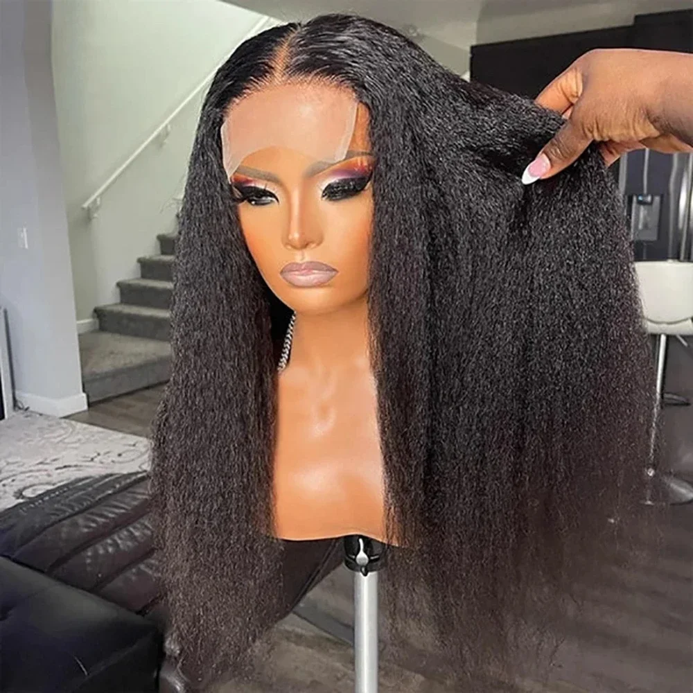Peruvian Yaki Kinky Straight 13x4 Front Human Hair Ready To Wear And Go Glueless Wigs Preplucked 13x6 HD Lace Frontal Wig 200%