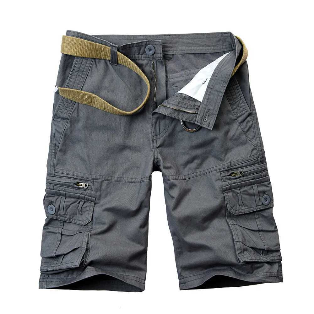 2024 Summer Mens Cotton Cargo Shorts Multi Pocket Casual Shorts Mens Hiking Loose Solid Running Shorts No Belt Plus Weight W241226