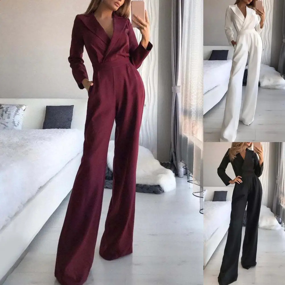 Elegant Straight Leg High Waist Jumpsuit Autumn Winter Office Lady Jumpsuit Long Sleeve for Wedding 241224