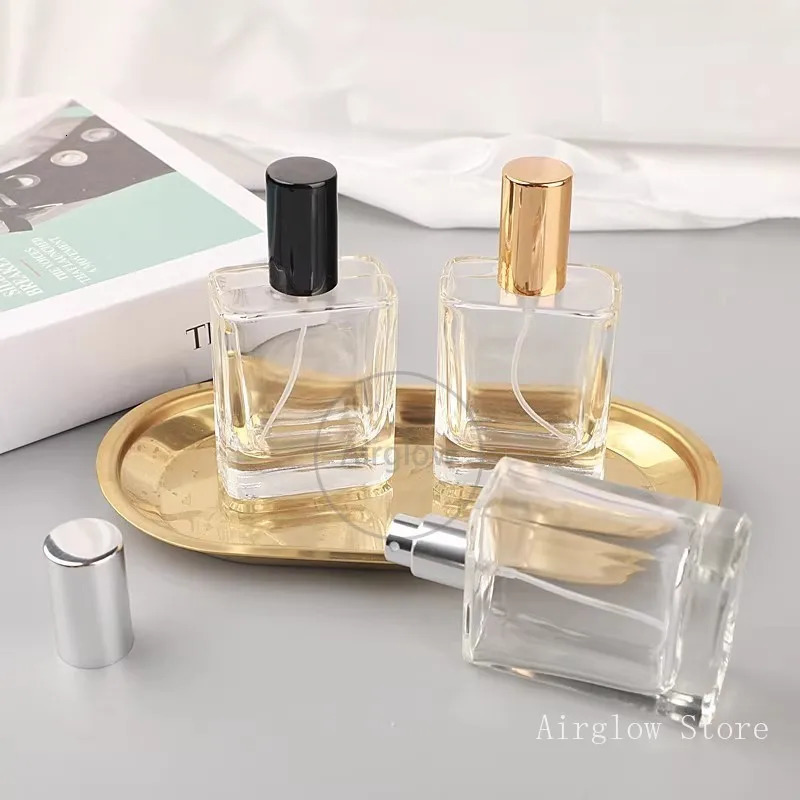 6pcs 30ml 50ml Empty Spray Bottle Frosted Square Glass Perfume Bottle Portable Sample Vials Clear Cosmetic Packaging Sub Bottle 241225