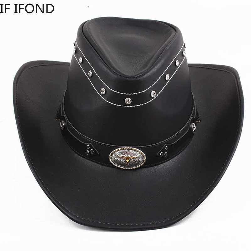 Classic% Leather Western Mens Cowboy Hat Gentleman Dad Godfather Cs Panama Cowboy Womens Jazz Hat Sombrero Hombre W241225