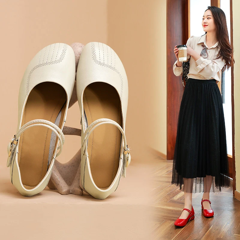 AIYUQI Women's Mary Jane Shoes Genuine Leather Red Spring Shoes Women Large Size Ladies Shoes