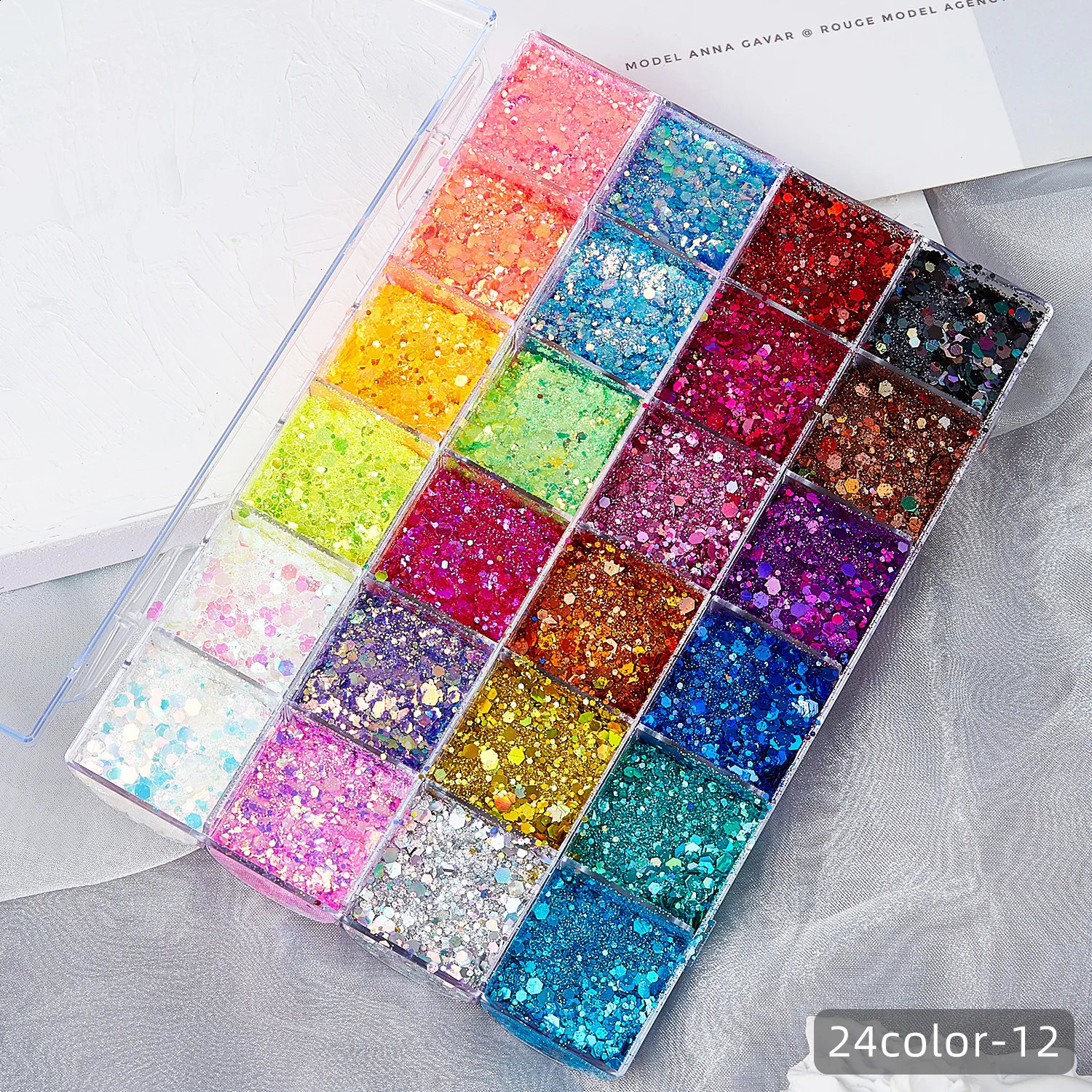 24 Colors Chunky Glitter Face Body Gel Sequin Eyeshadow Palette Lips Nails Hairs Makeup Shimmer Body Glitter Primer Gel 241226