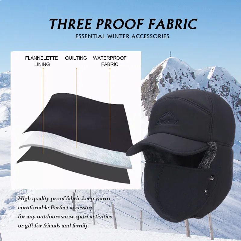 Winter Fur Warm Windproof Hat Men Women Lei Feng Cap Bomber Faux Fur Ear Flap Cap Black Ski Trooper Trapper Cold Anti-snow Cap 241226