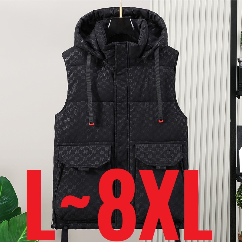 2025 New In Men Sleeveless Jacket Hood Zip-up Thick Warm Padded Vest Classic Golf Work Wear Large Size Big Plus Casual Waistcoat