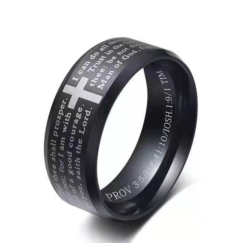 Titanium Steel Engrave Cross Scripture Ring for Men Women Bible Cross Ring Mens Religious Stainless Steel Ring Jesus Tattoo Christianity Cross Letter 