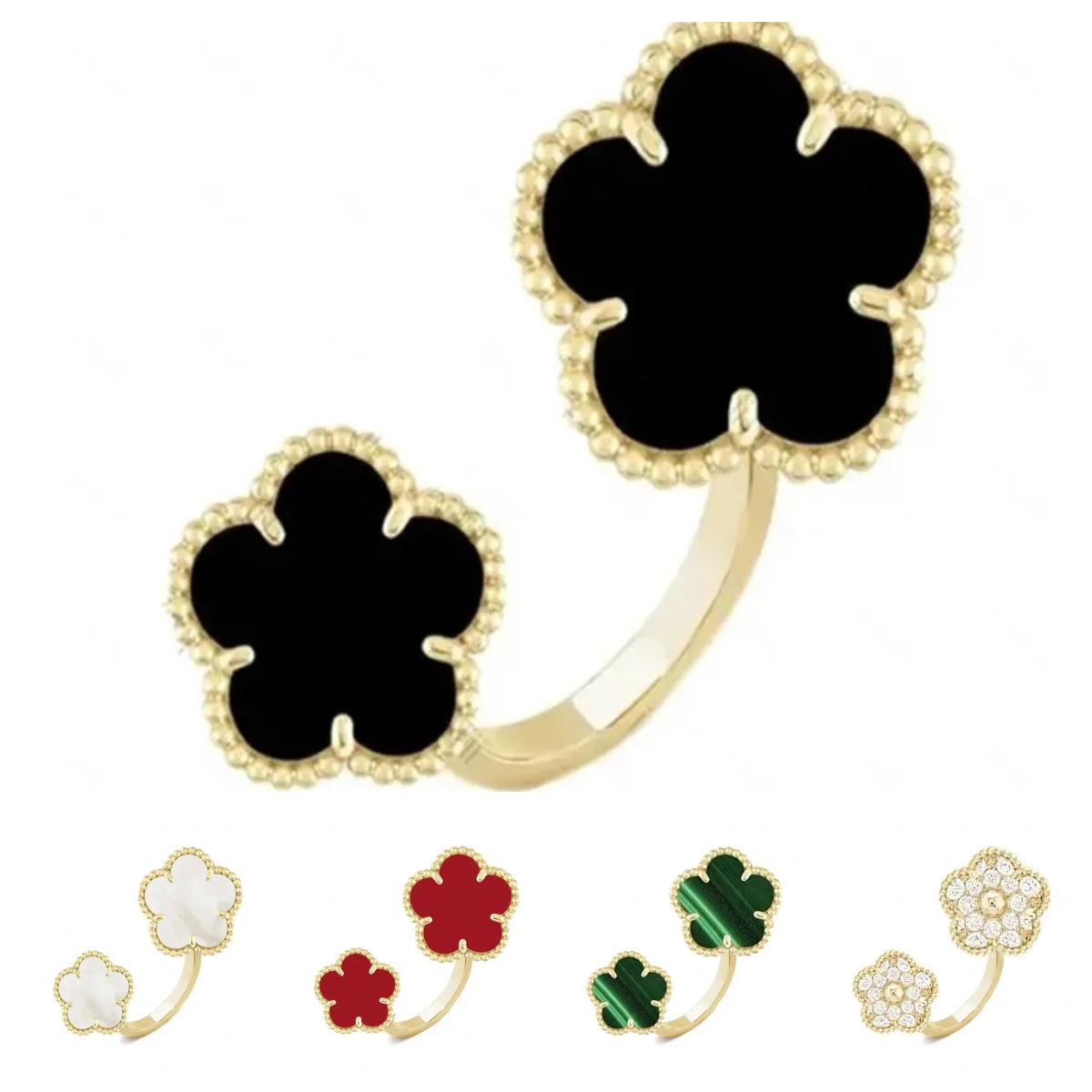 gold rings clover ring jewlery designer for women jewelry designers 18K gold Mother of Pearl flower Classic ring designer ring 925 silver diamond ring designer gifts