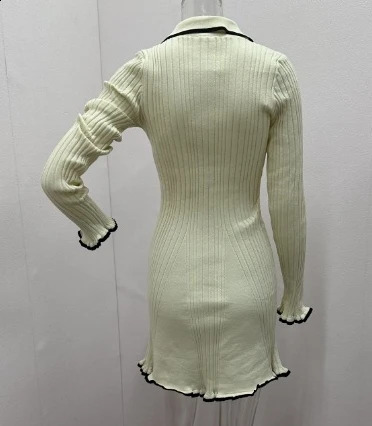 Womens Fashion Elegant Dress Autumn/Winter Small Fragrant Slim Knitted Mini Dress Flame Sleeve Short Skirt 241224