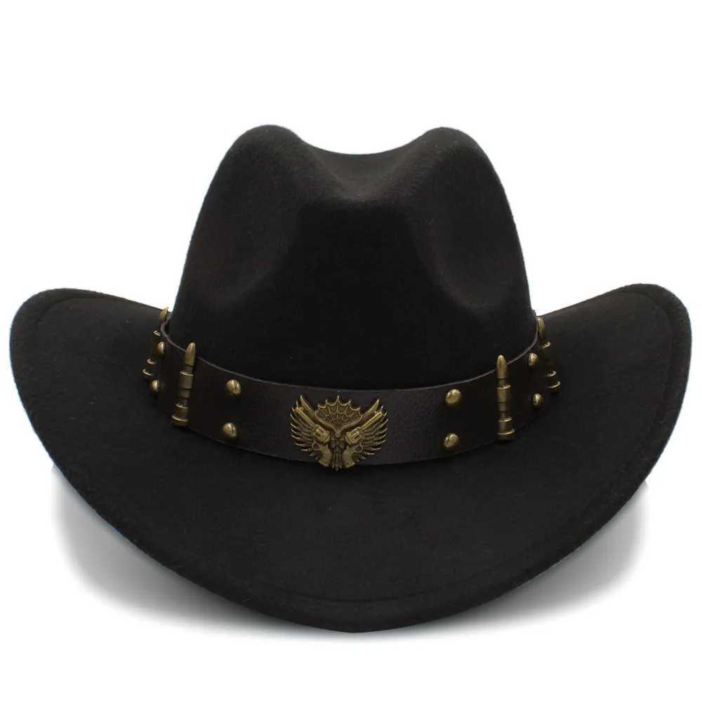 Womens Black Wool Cheu Western Cowboy Hat Gentlemens Jazz Sombrero Hombre C Elegant Cowboy Hat 2 Large Sizes W241225