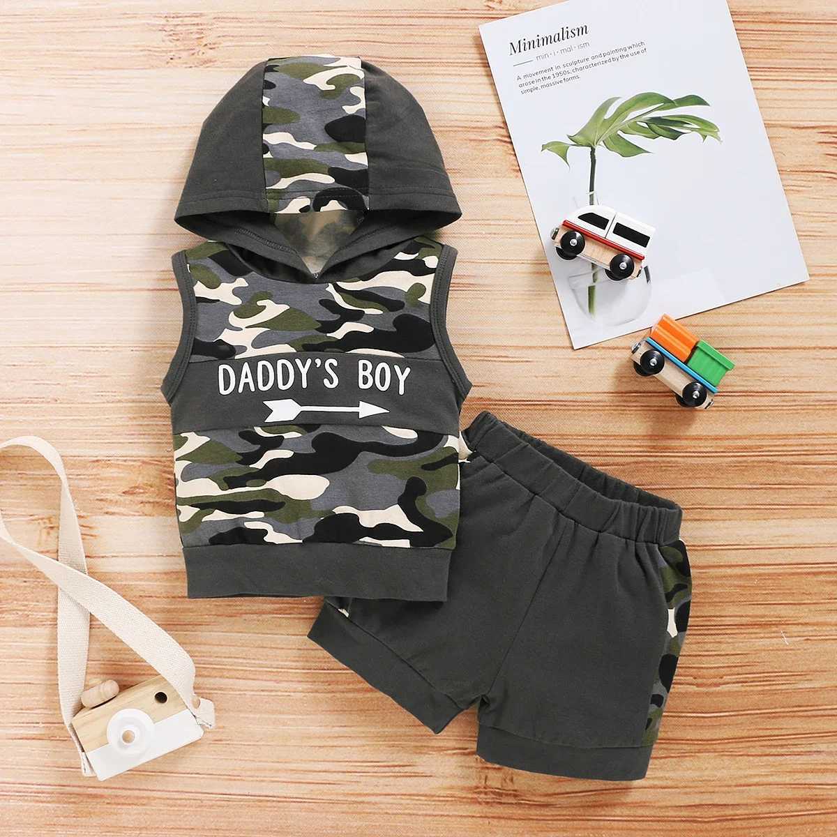 Clothing Sets Newborn Baby Boys 2PCS Clothing Set Camouflage Hooded Vest+Shorts Cool Infant Boy Summer Outfits for Infant Baby Boy 0-18 MonthsY2412254