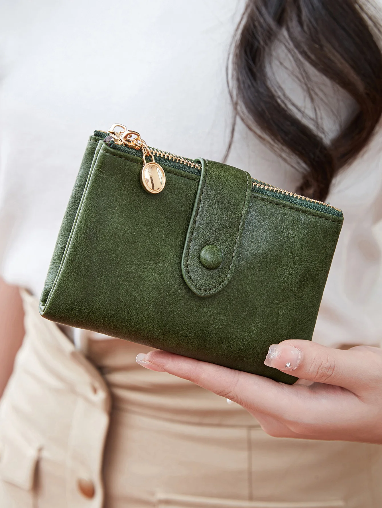 Women's Purse Wallet Short Three Layer Large Capacity TLXT Double Zipper Card Holder ID Card Credit Bank Card Holder Money Bag Designer Wallet for Woman