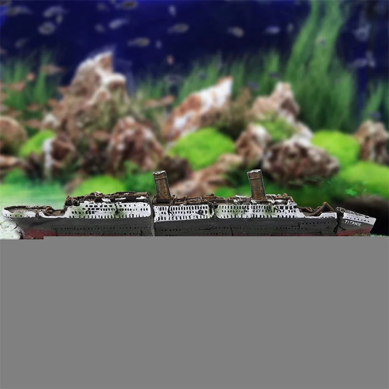 Fish tank landscaping Titanic Model Resin Aquarium Wrecked Boat Ship Decoration Artificial Fish Tank Ornament Sunk Ship Boat 241225