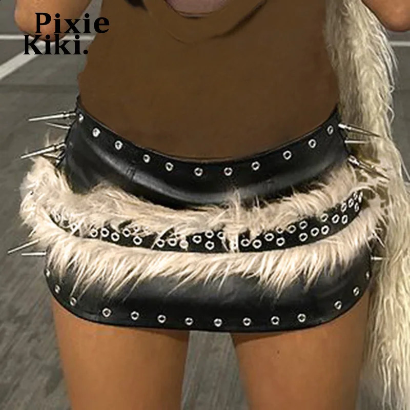 PixieKiki Punk Style Metal Buckle Furry Faux Leather Belt Y2k Accessories Fashion Cummerbunds Belts for Women P67-BD12 241226