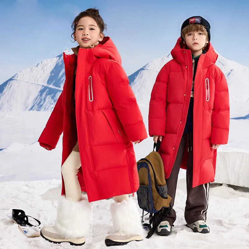 Childrens Down Cotton Jackets for Boys Girls Winter Long Big Kids Clothing Extremely Cold and Thick Outerwear CH448 241225