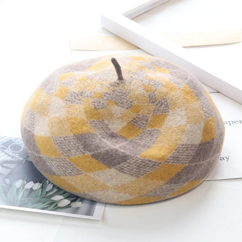 Fashion Top Quality Woman Winter Hat For Women Wool Plaid Beret Female Soft 100% Wool Hat Women Real Wool Boina Gift Wholesales 241226
