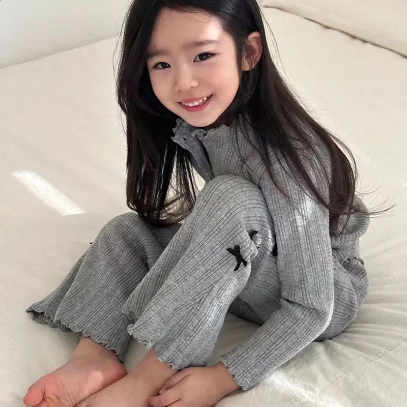Spring Girls Clothes Sets Cotton Long Sleeve Knitted Cardigan Wide Leg Pants Suits Kids Casual Outfits Childrens 241225