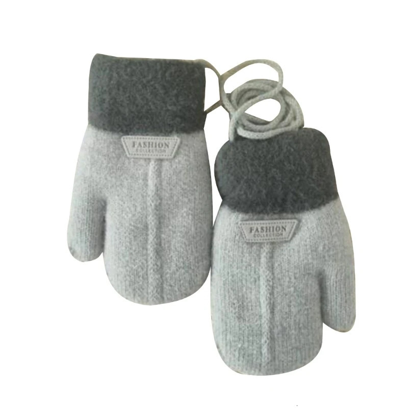 17Y Baby Boys Girls Winter Knitted Gloves Warm Rope Full Finger Thick Mittens for Children Toddler Kids Accessories 241225