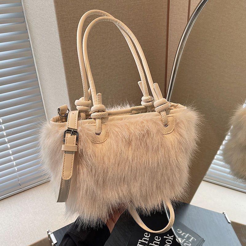 Women's Plush Simple and Compact Shoulder Bag 2025 Autumn/Winter New Handheld Bucket Bag Fashion Multi functional Commuter Crossbody Bag