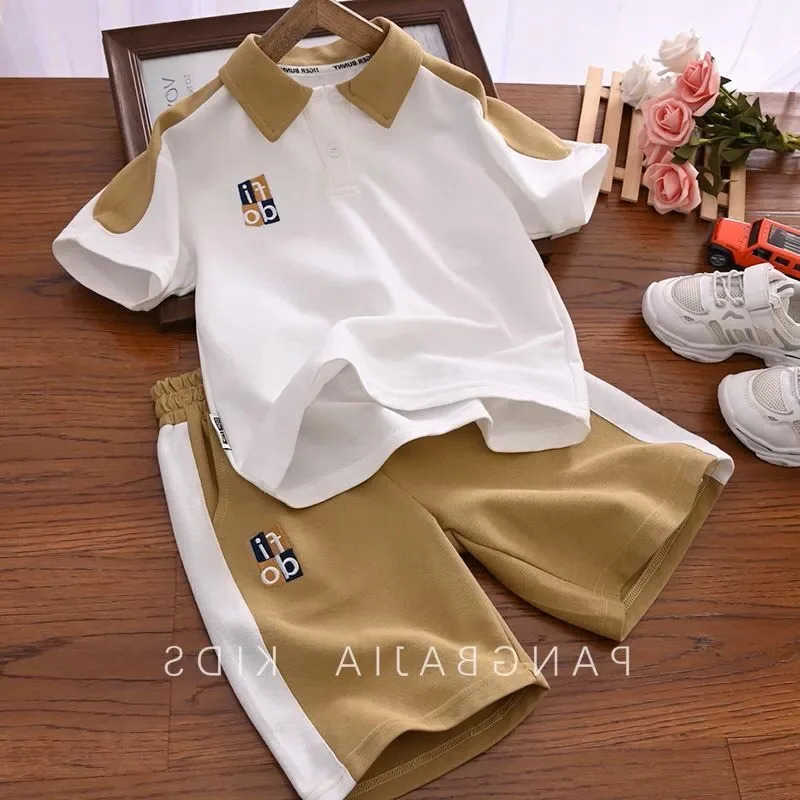 Clothing Sets Summer Children Boy Clothes Set Teenage Girls Lapel T-shirts and Shorts 2 Pieces Suit Kid Letter Top Bottom Outfits TracksuitsY241225TNL