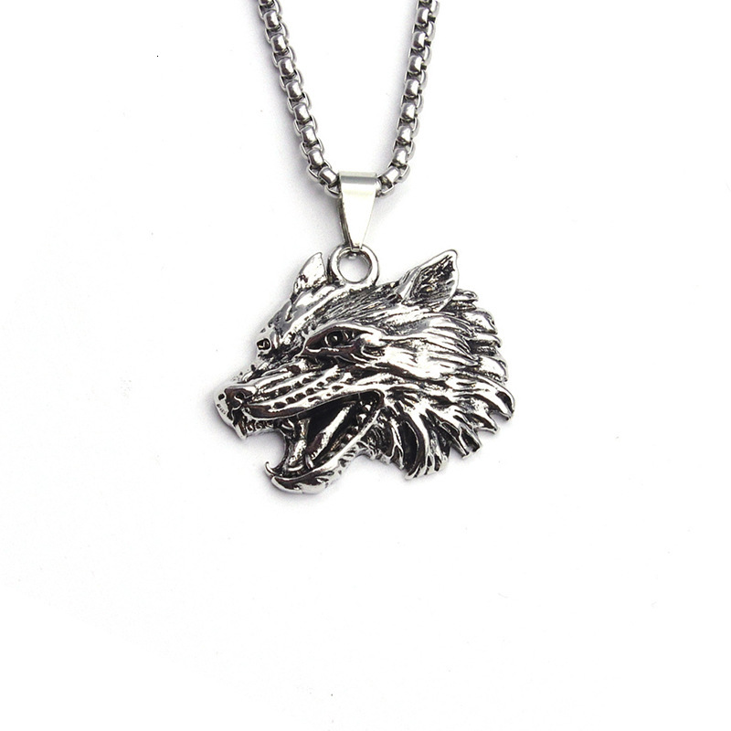 Mens Antique Silver Pendant Necklace with Steel Chain Hip Hop Versatile Deer Antler Animal Charm Sweater Chains Bijoux Rap Jewelry for Men Collar Wolf
