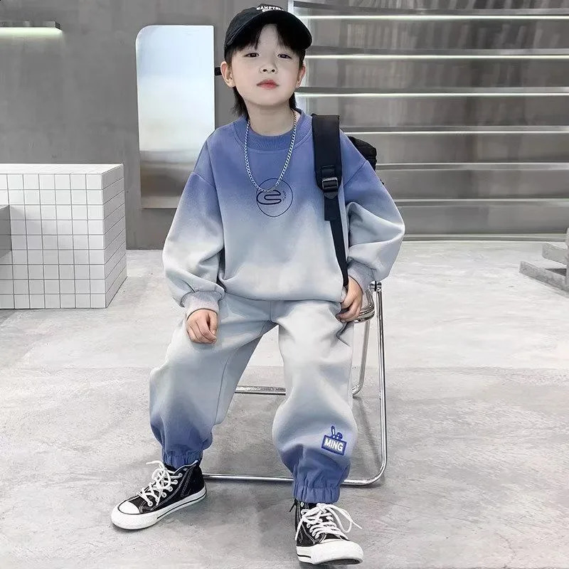 Autumn Teenage Boy Clothes Set Children Girls Gradient Tshirts and Pants 2 Pieces Suit Kid Top Bottom Fashion Outfits Tracksuit 241225