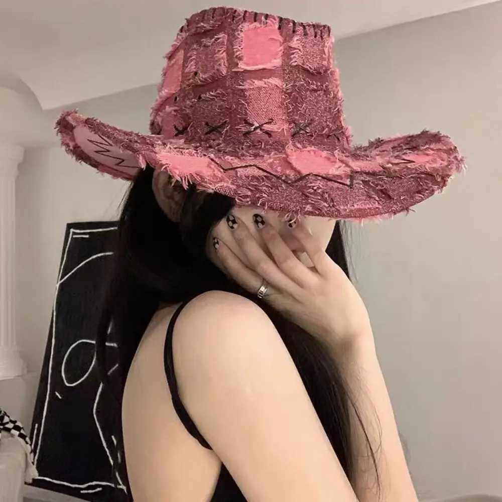 Denim Plaid Sun Hat Fashion Wide Brim Bucket C Western Denim Hat Sunscream Outdoor Camping Travel Fishermans Hat W241225