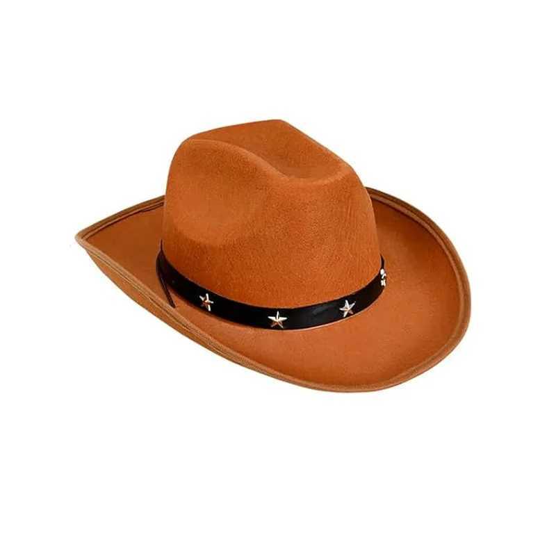 Retro Western Cowboy Hat Star Rivet Black Wool Jazz Hat Mens Ethnic Style Felt Jazz Hat Fedora Hat Hombre Cs W241225